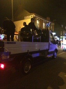 Steel band on back of Express Clear Solutions truck
